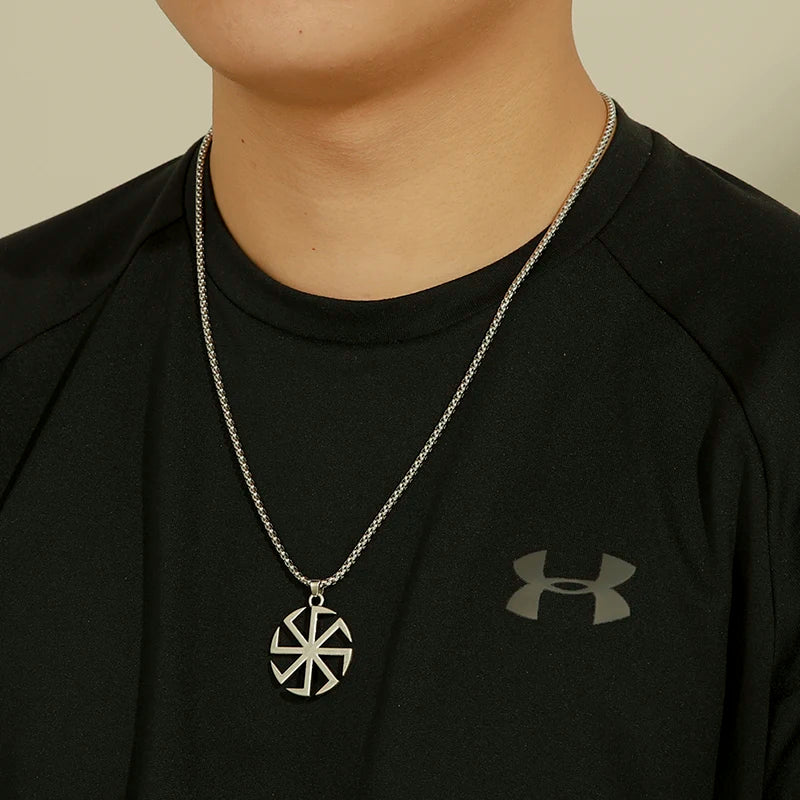 Likegreat Slavic Kolovrat Symbols Necklace for Men Pagan Sun Wheel Talisman Amulet Link Chain Pendants Religious Jewelry