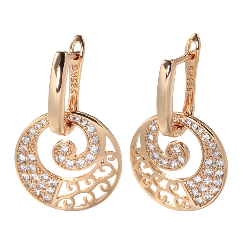 Kinel Hot Crystal Flower Drop Earrings for Women 585 Rose Gold Color With Natural Zircon Accessories High Quality Daily Jewelry