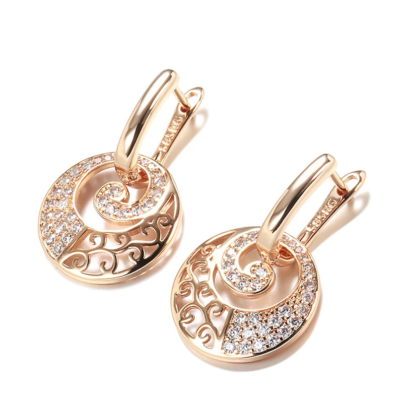 Kinel Hot Crystal Flower Drop Earrings for Women 585 Rose Gold Color With Natural Zircon Accessories High Quality Daily Jewelry