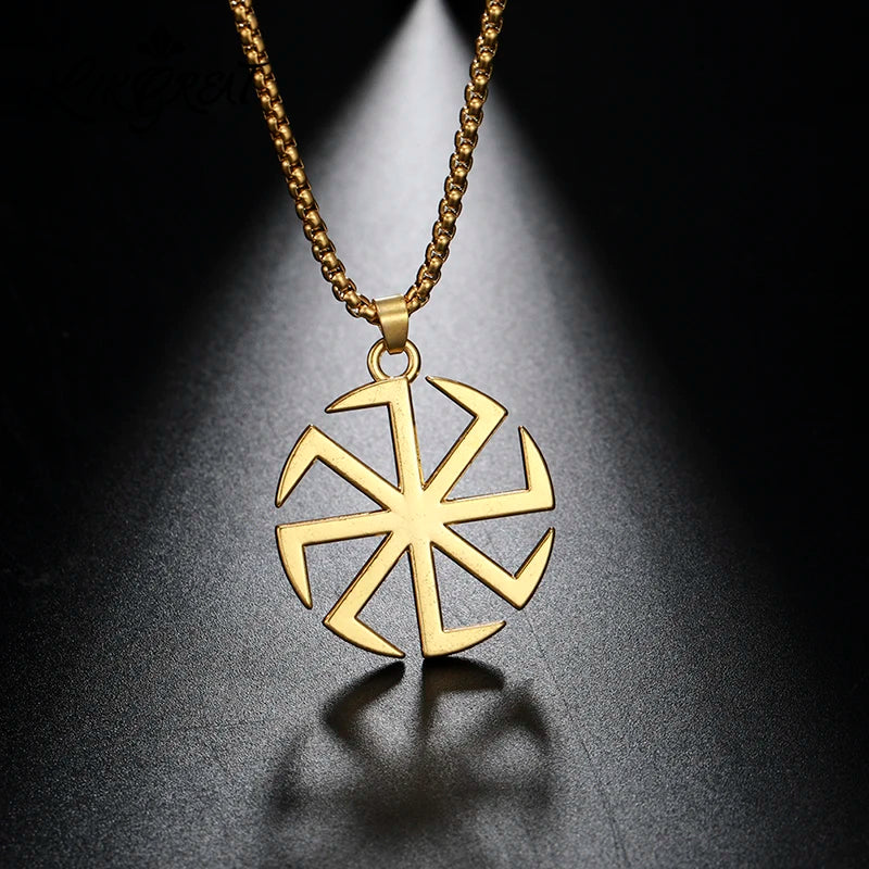 Likegreat Slavic Kolovrat Symbols Necklace for Men Pagan Sun Wheel Talisman Amulet Link Chain Pendants Religious Jewelry