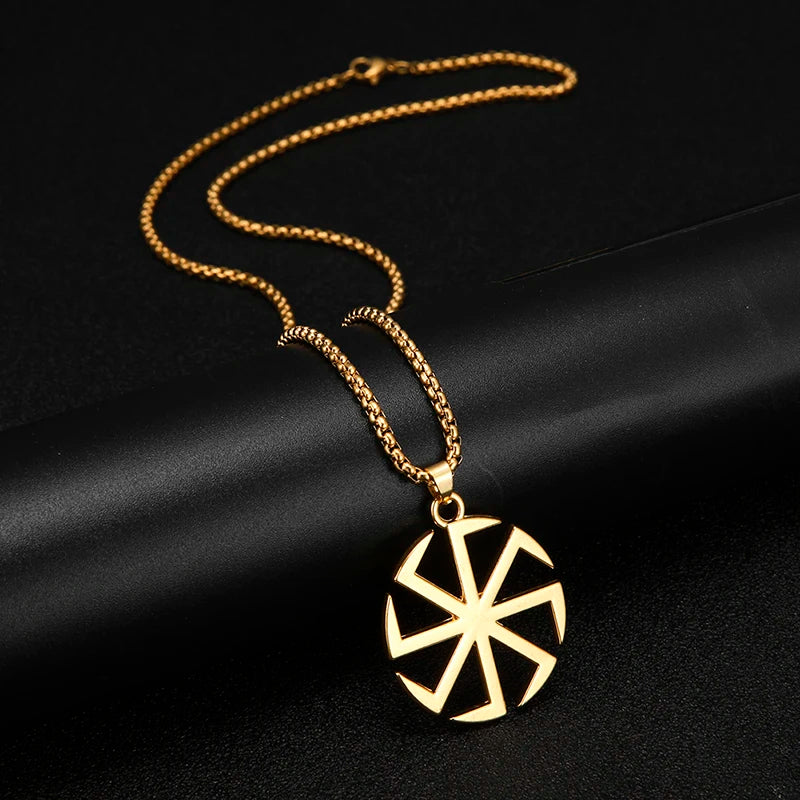 Likegreat Slavic Kolovrat Symbols Necklace for Men Pagan Sun Wheel Talisman Amulet Link Chain Pendants Religious Jewelry
