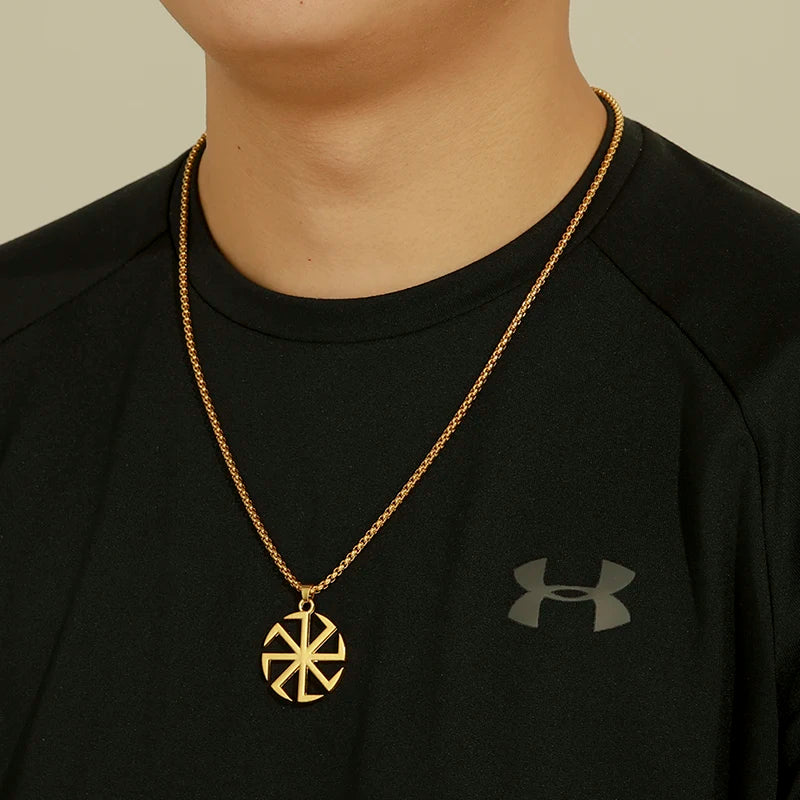 Likegreat Slavic Kolovrat Symbols Necklace for Men Pagan Sun Wheel Talisman Amulet Link Chain Pendants Religious Jewelry