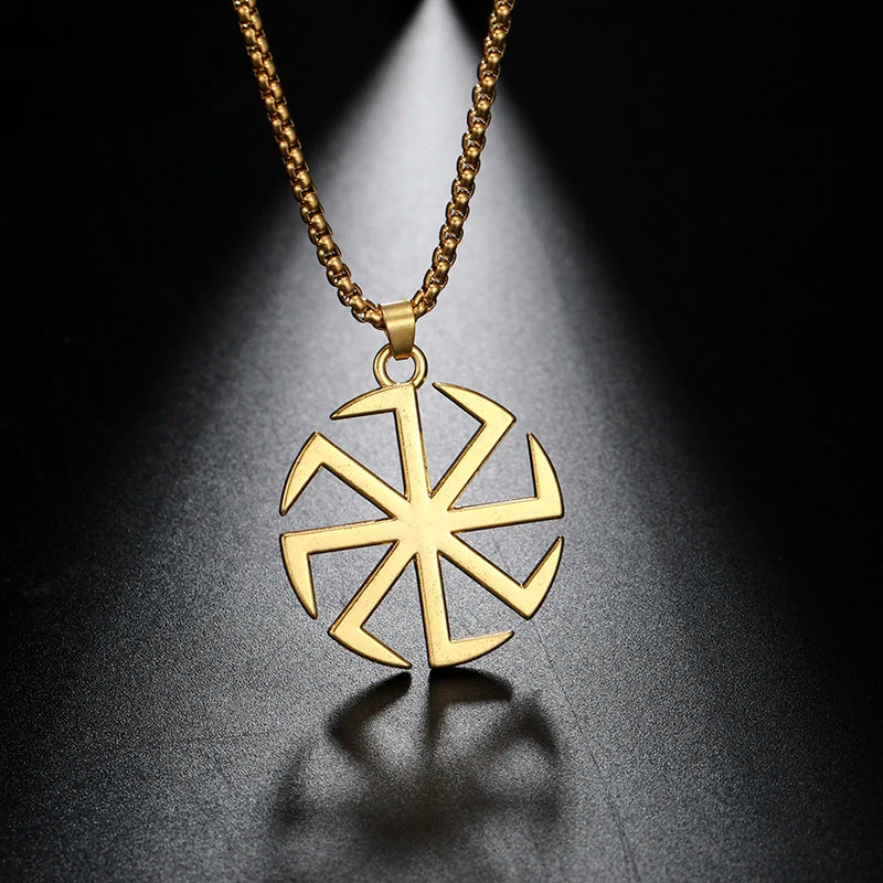 Likegreat Slavic Kolovrat Symbols Necklace for Men Pagan Sun Wheel Talisman Amulet Link Chain Pendants Religious Jewelry