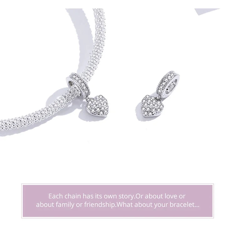 WOSTU Brilliant Heart Dangle Charms 925 Sterling Silver Dazzling Zircon Bead Pendant Fit Original Bracelet Luxury Jewelry CTC211