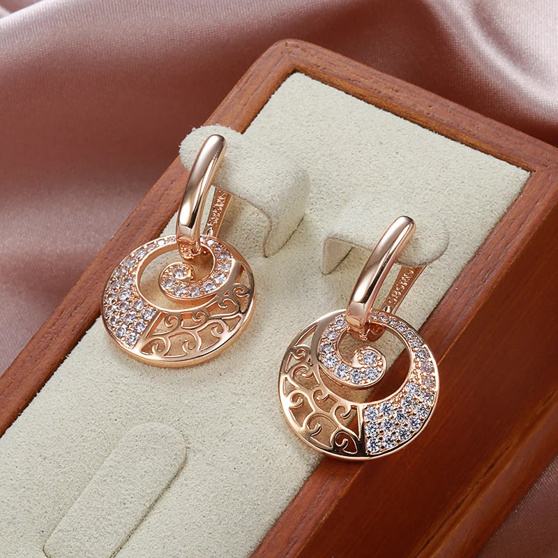 Kinel Hot Crystal Flower Drop Earrings for Women 585 Rose Gold Color With Natural Zircon Accessories High Quality Daily Jewelry
