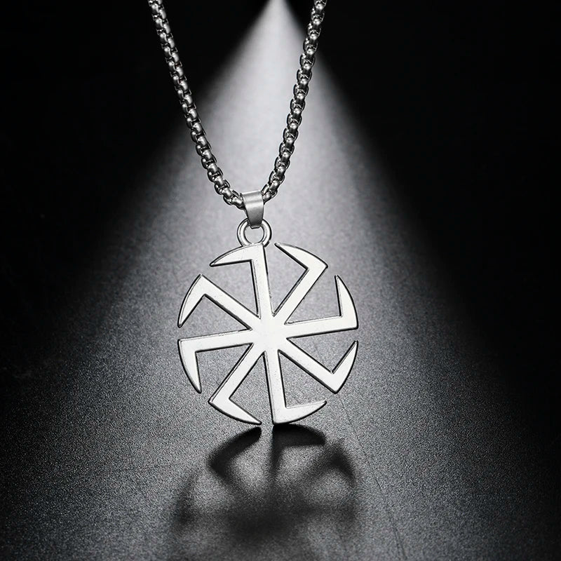 Likegreat Slavic Kolovrat Symbols Necklace for Men Pagan Sun Wheel Talisman Amulet Link Chain Pendants Religious Jewelry