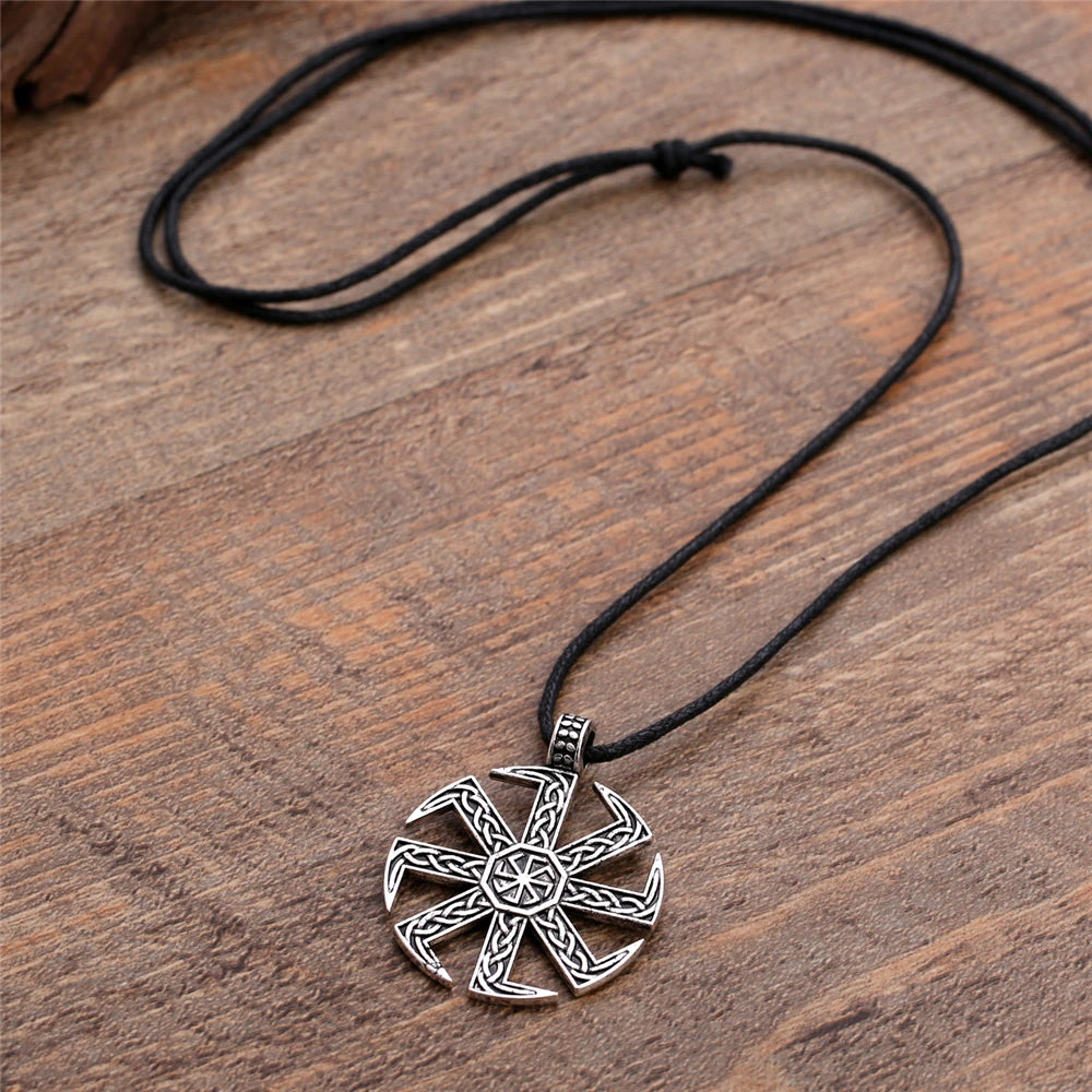 Likegreat Slavic Kolovrat Symbols Necklace for Men Pagan Sun Wheel Talisman Amulet Link Chain Pendants Religious Jewelry