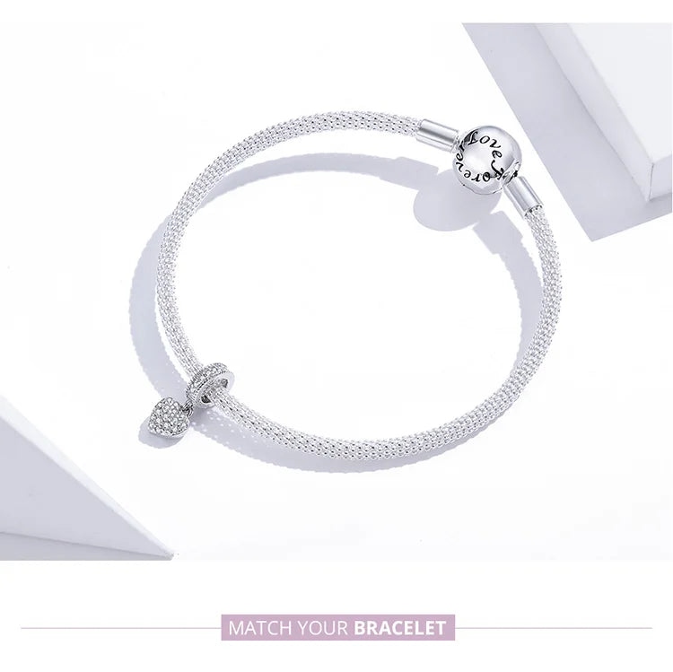 WOSTU Brilliant Heart Dangle Charms 925 Sterling Silver Dazzling Zircon Bead Pendant Fit Original Bracelet Luxury Jewelry CTC211
