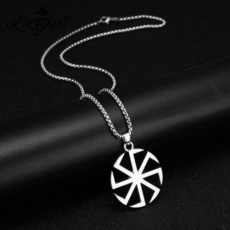 Likegreat Slavic Kolovrat Symbols Necklace for Men Pagan Sun Wheel Talisman Amulet Link Chain Pendants Religious Jewelry