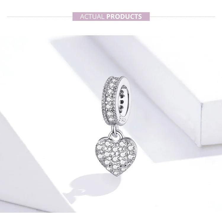WOSTU Brilliant Heart Dangle Charms 925 Sterling Silver Dazzling Zircon Bead Pendant Fit Original Bracelet Luxury Jewelry CTC211