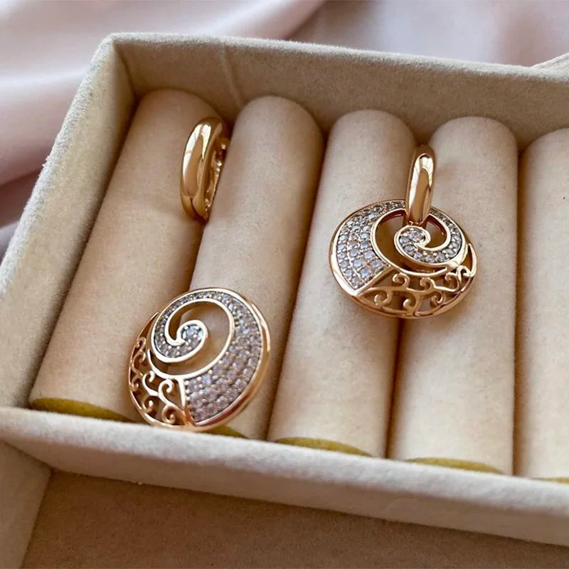 Kinel Hot Crystal Flower Drop Earrings for Women 585 Rose Gold Color With Natural Zircon Accessories High Quality Daily Jewelry
