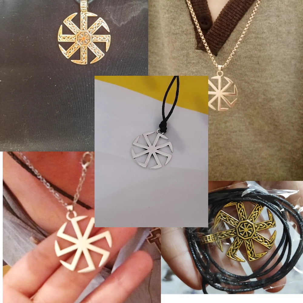 Likegreat Slavic Kolovrat Symbols Necklace for Men Pagan Sun Wheel Talisman Amulet Link Chain Pendants Religious Jewelry