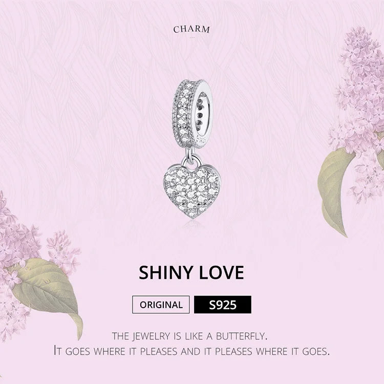 WOSTU Brilliant Heart Dangle Charms 925 Sterling Silver Dazzling Zircon Bead Pendant Fit Original Bracelet Luxury Jewelry CTC211