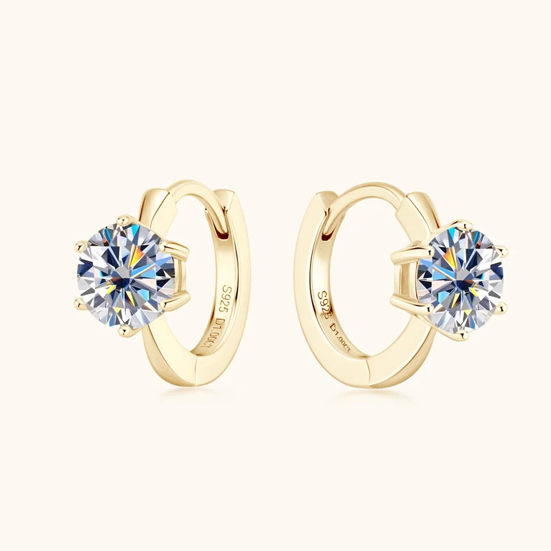 Anziw D1.0ct Moissanite Earrings Solitaire Hoops for Women 925 Silver Gold Huggie Earring Wedding Engagement Jewelry Girl Gift