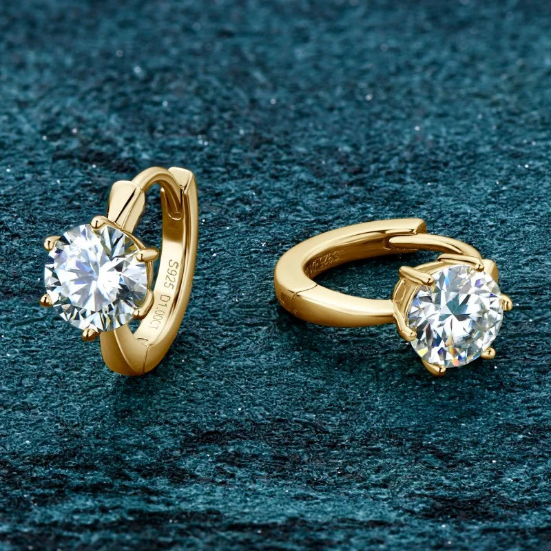 Anziw D1.0ct Moissanite Earrings Solitaire Hoops for Women 925 Silver Gold Huggie Earring Wedding Engagement Jewelry Girl Gift
