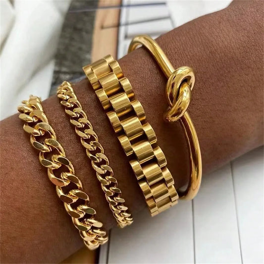 Vintage Gold Plated Stainless Steel Chain Bracelet