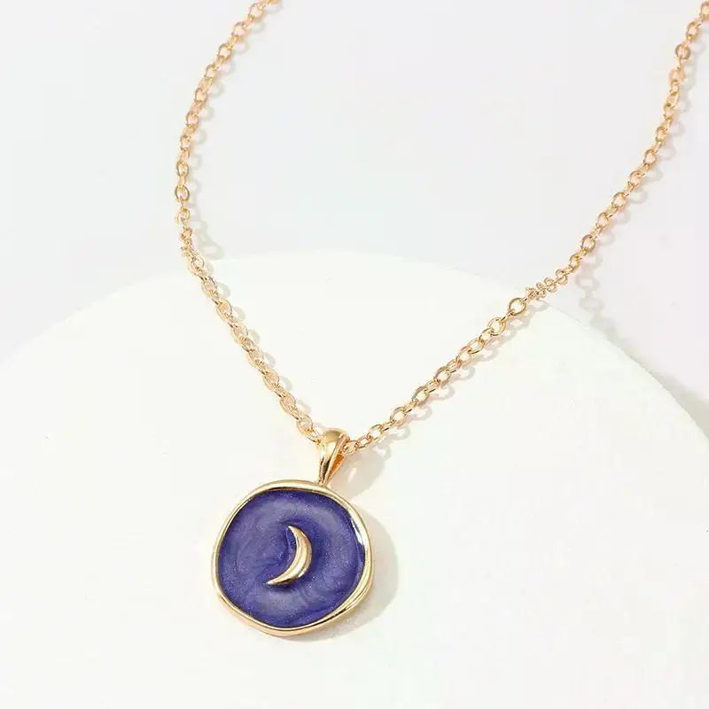 Moon Star Enamel Pendant Necklaces
