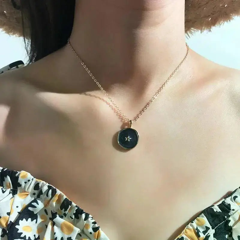 Moon Star Enamel Pendant Necklaces