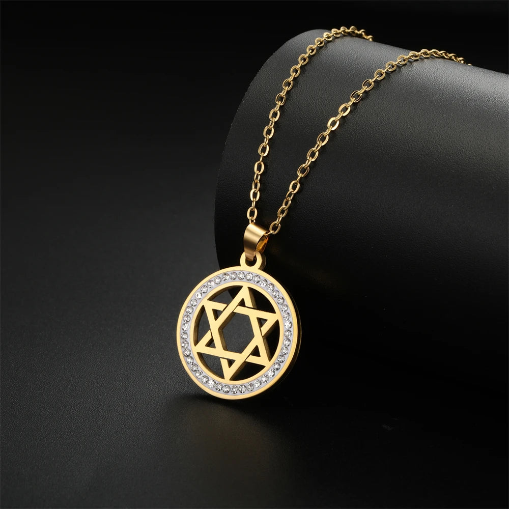 Female Hexagram Crystal Pendant Necklace Fashion Stainless Steel Star of David Charms Necklaces For Women Elegant Amulet Jewelry