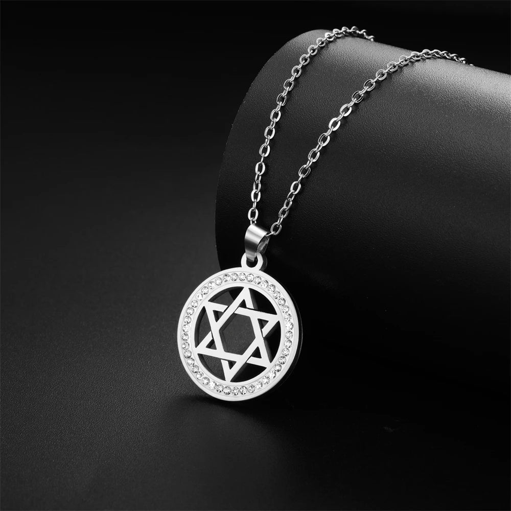 Female Hexagram Crystal Pendant Necklace Fashion Stainless Steel Star of David Charms Necklaces For Women Elegant Amulet Jewelry