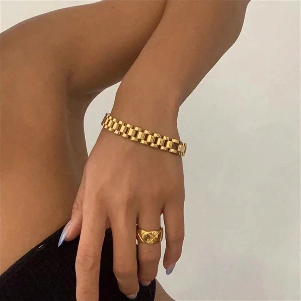 Vintage Gold Plated Stainless Steel Chain Bracelet