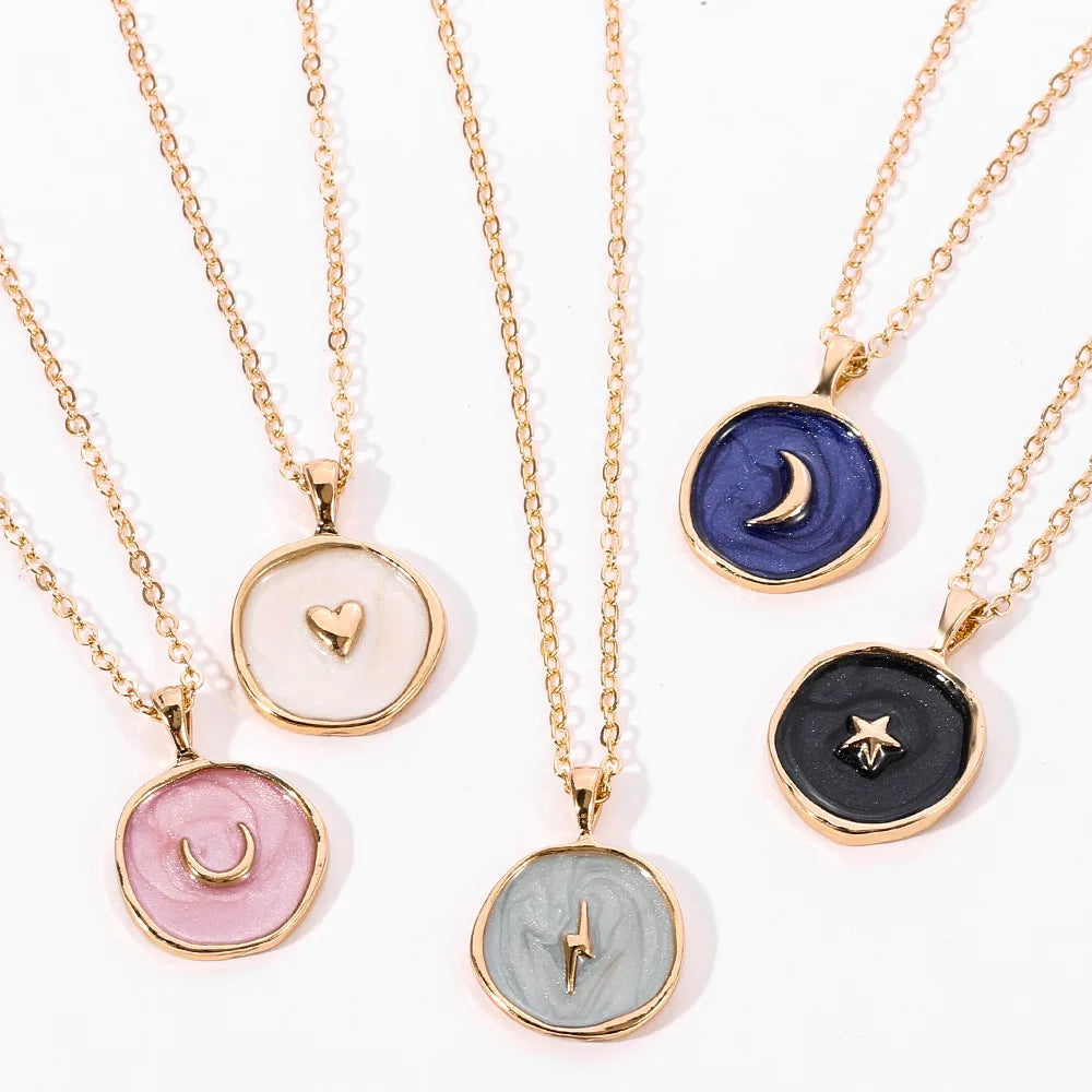 Moon Star Enamel Pendant Necklaces