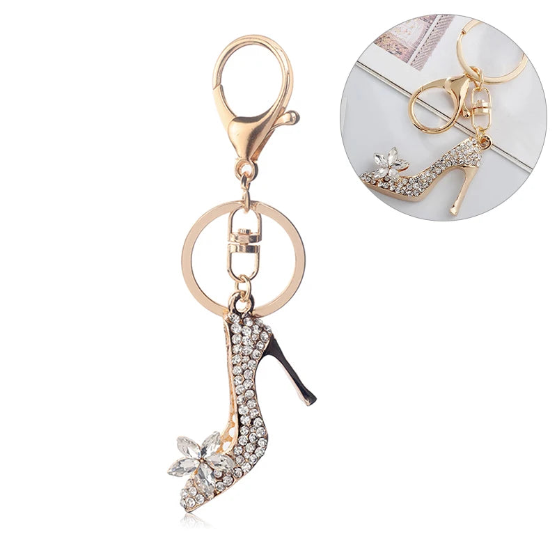 High Heel Shoe Keychain Rhinestone Crystal Purse Car Key Chain Bag Decorative Alloy Keyring