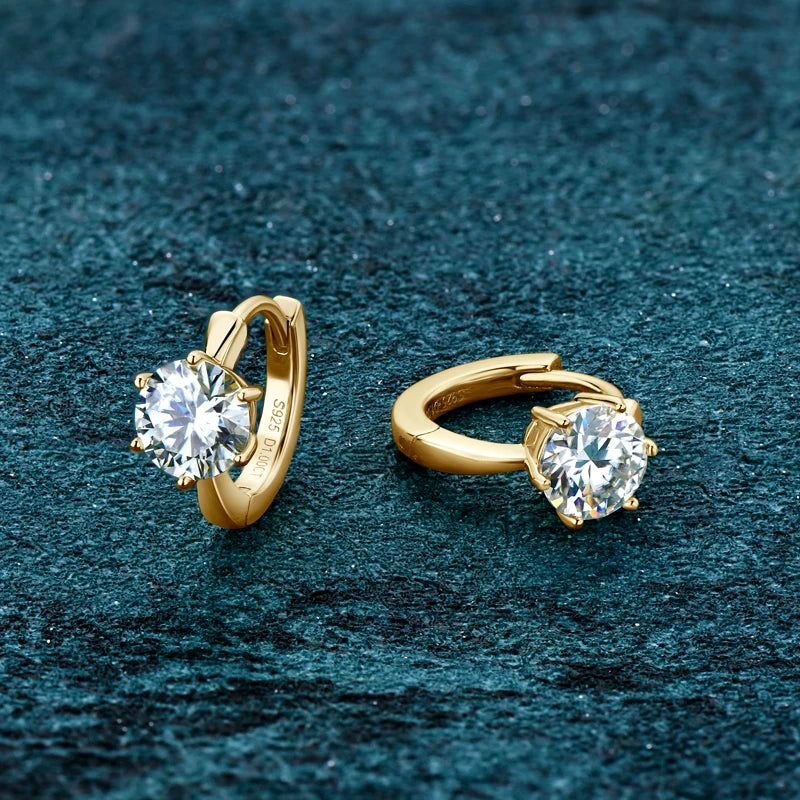 Anziw D1.0ct Moissanite Earrings Solitaire Hoops for Women 925 Silver Gold Huggie Earring Wedding Engagement Jewelry Girl Gift