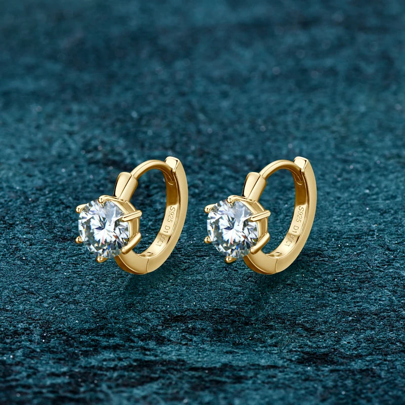 Anziw D1.0ct Moissanite Earrings Solitaire Hoops for Women 925 Silver Gold Huggie Earring Wedding Engagement Jewelry Girl Gift