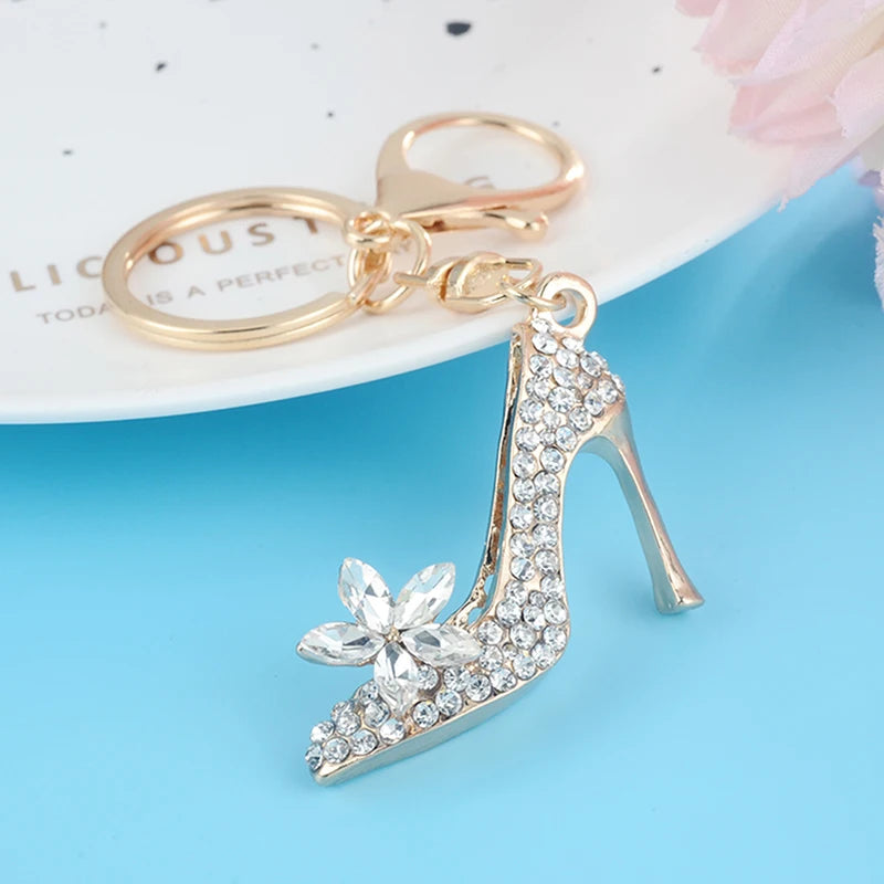 High Heel Shoe Keychain Rhinestone Crystal Purse Car Key Chain Bag Decorative Alloy Keyring