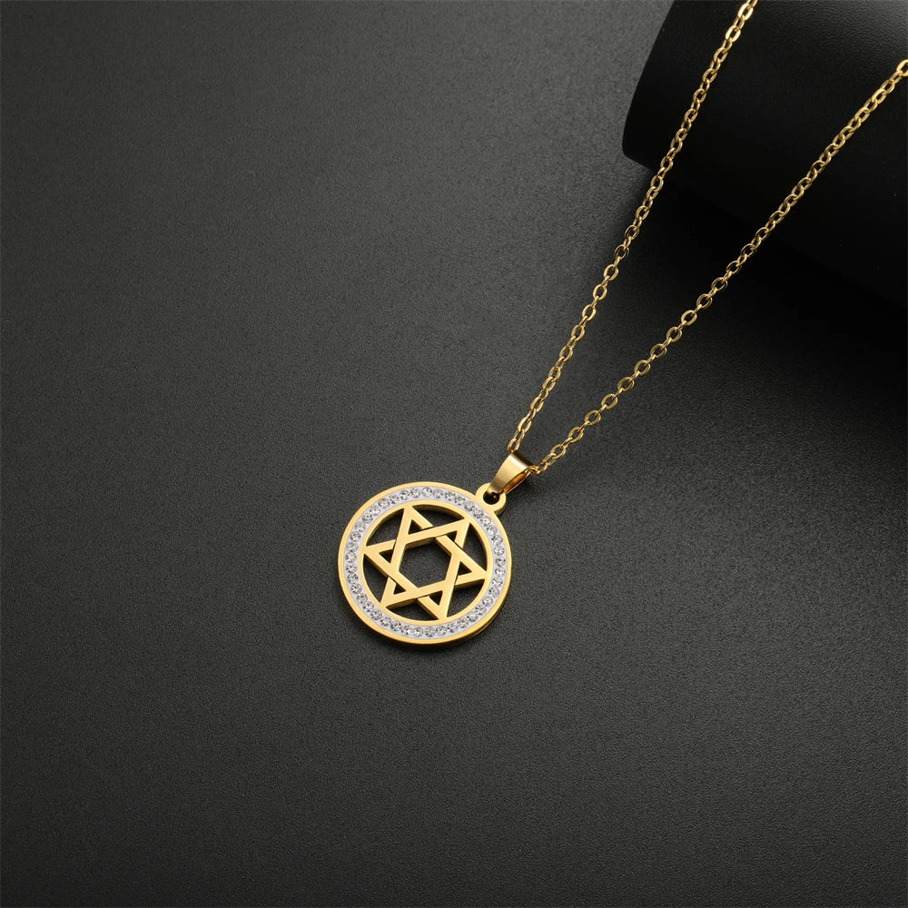 Female Hexagram Crystal Pendant Necklace Fashion Stainless Steel Star of David Charms Necklaces For Women Elegant Amulet Jewelry