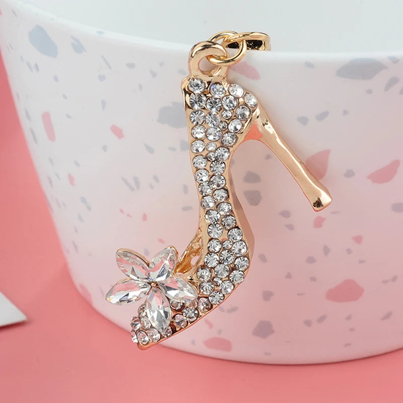 High Heel Shoe Keychain Rhinestone Crystal Purse Car Key Chain Bag Decorative Alloy Keyring
