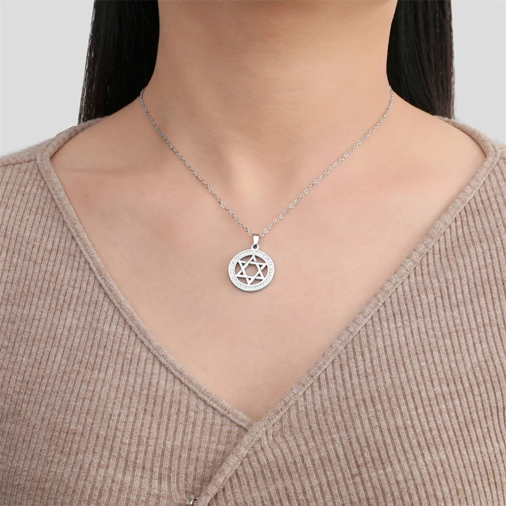 Female Hexagram Crystal Pendant Necklace Fashion Stainless Steel Star of David Charms Necklaces For Women Elegant Amulet Jewelry