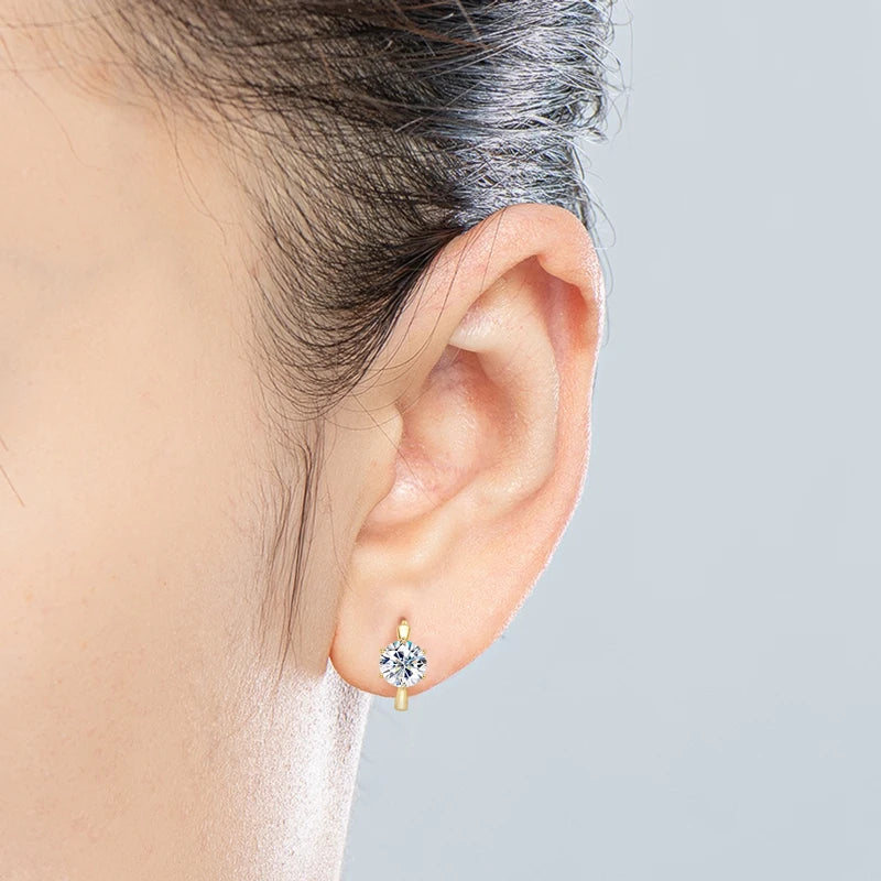 Anziw D1.0ct Moissanite Earrings Solitaire Hoops for Women 925 Silver Gold Huggie Earring Wedding Engagement Jewelry Girl Gift