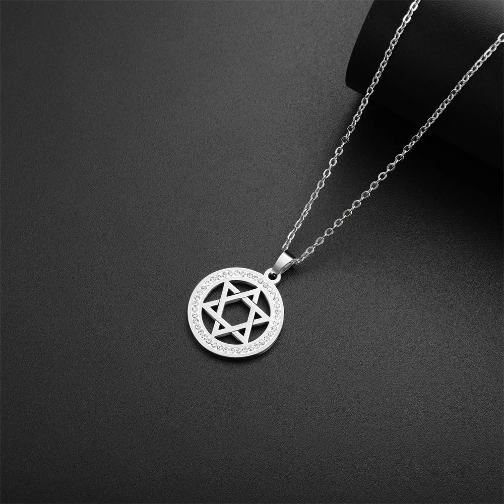 Female Hexagram Crystal Pendant Necklace Fashion Stainless Steel Star of David Charms Necklaces For Women Elegant Amulet Jewelry