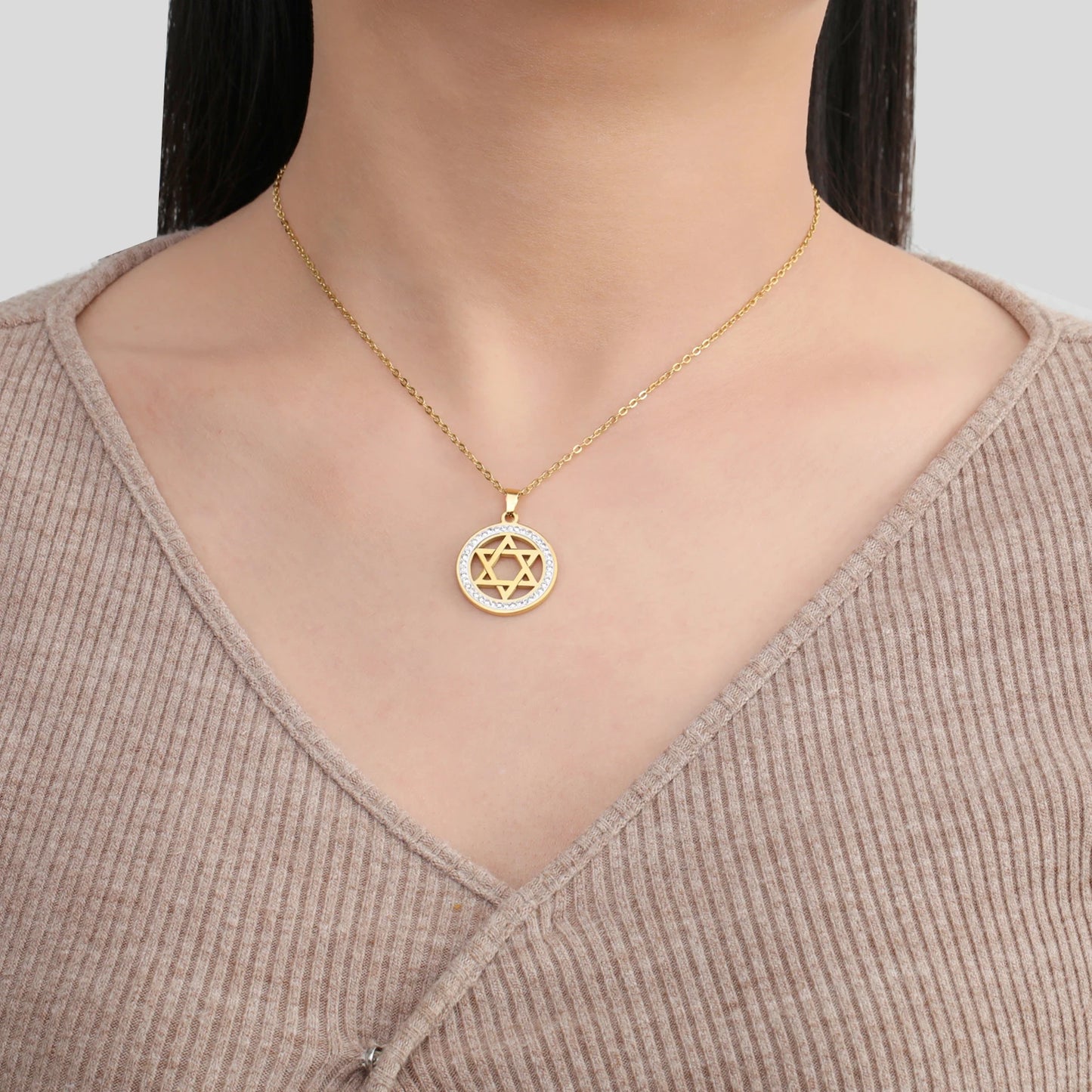 Female Hexagram Crystal Pendant Necklace Fashion Stainless Steel Star of David Charms Necklaces For Women Elegant Amulet Jewelry