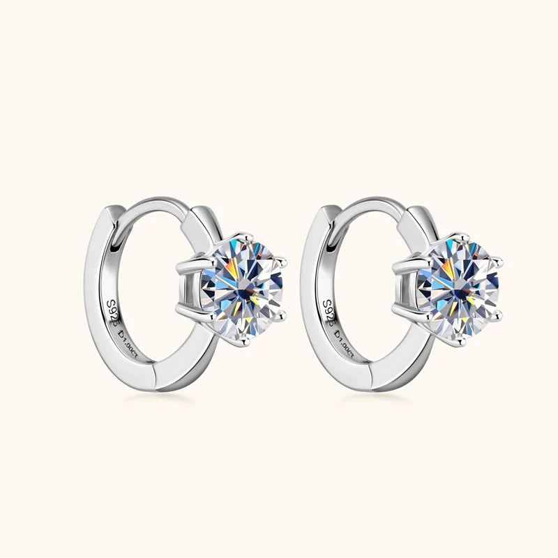 Anziw D1.0ct Moissanite Earrings Solitaire Hoops for Women 925 Silver Gold Huggie Earring Wedding Engagement Jewelry Girl Gift