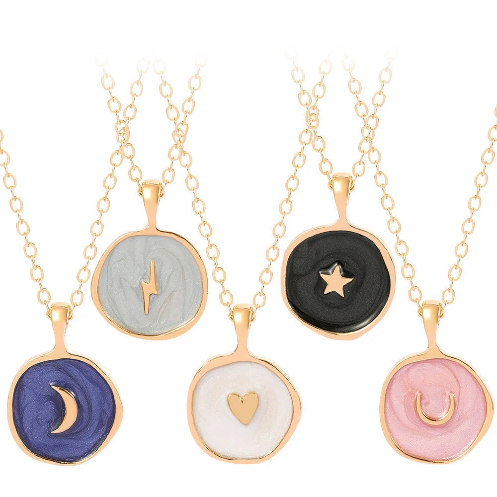 Moon Star Enamel Pendant Necklaces