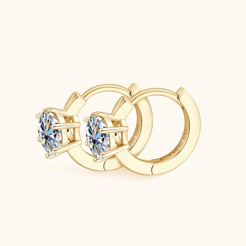 Anziw D1.0ct Moissanite Earrings Solitaire Hoops for Women 925 Silver Gold Huggie Earring Wedding Engagement Jewelry Girl Gift