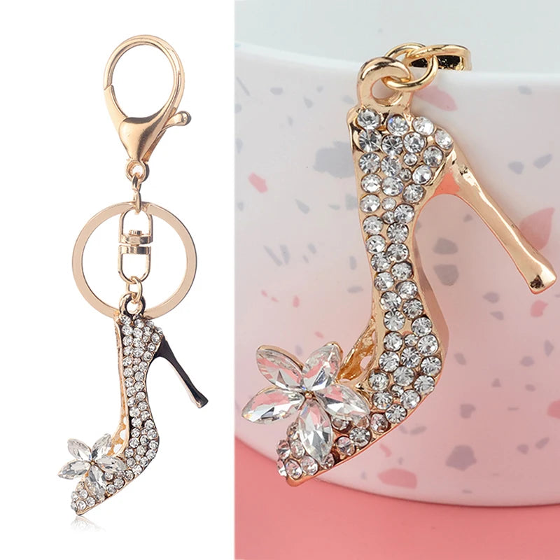 High Heel Shoe Keychain Rhinestone Crystal Purse Car Key Chain Bag Decorative Alloy Keyring