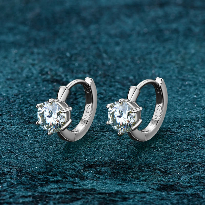 Anziw D1.0ct Moissanite Earrings Solitaire Hoops for Women 925 Silver Gold Huggie Earring Wedding Engagement Jewelry Girl Gift