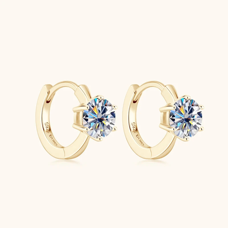 Anziw D1.0ct Moissanite Earrings Solitaire Hoops for Women 925 Silver Gold Huggie Earring Wedding Engagement Jewelry Girl Gift