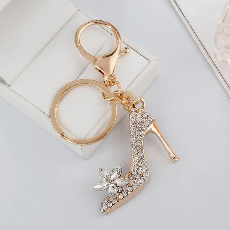 High Heel Shoe Keychain Rhinestone Crystal Purse Car Key Chain Bag Decorative Alloy Keyring