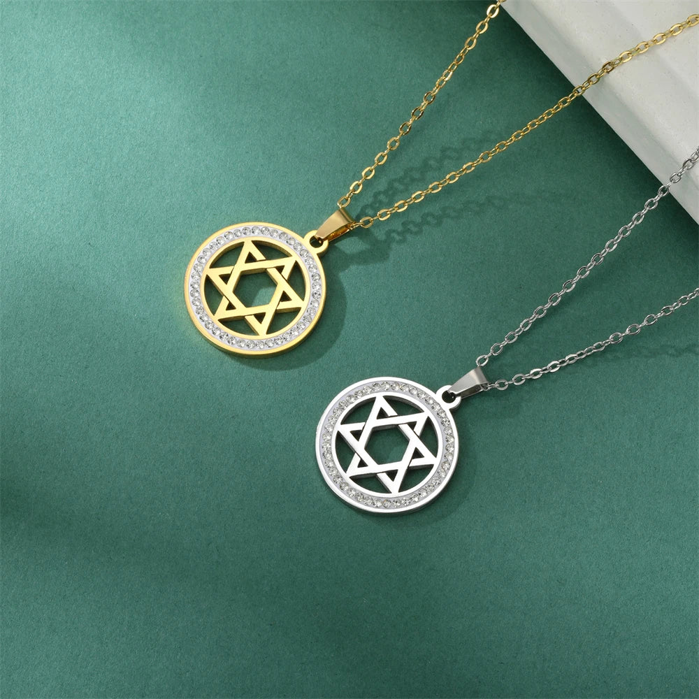 Female Hexagram Crystal Pendant Necklace Fashion Stainless Steel Star of David Charms Necklaces For Women Elegant Amulet Jewelry