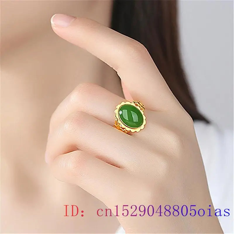 Green Jade Ring Gifts Natural Amulet Women 925 Silver Zircon Crystal Gemstone Men Chalcedony Jewelry Charm Fashion