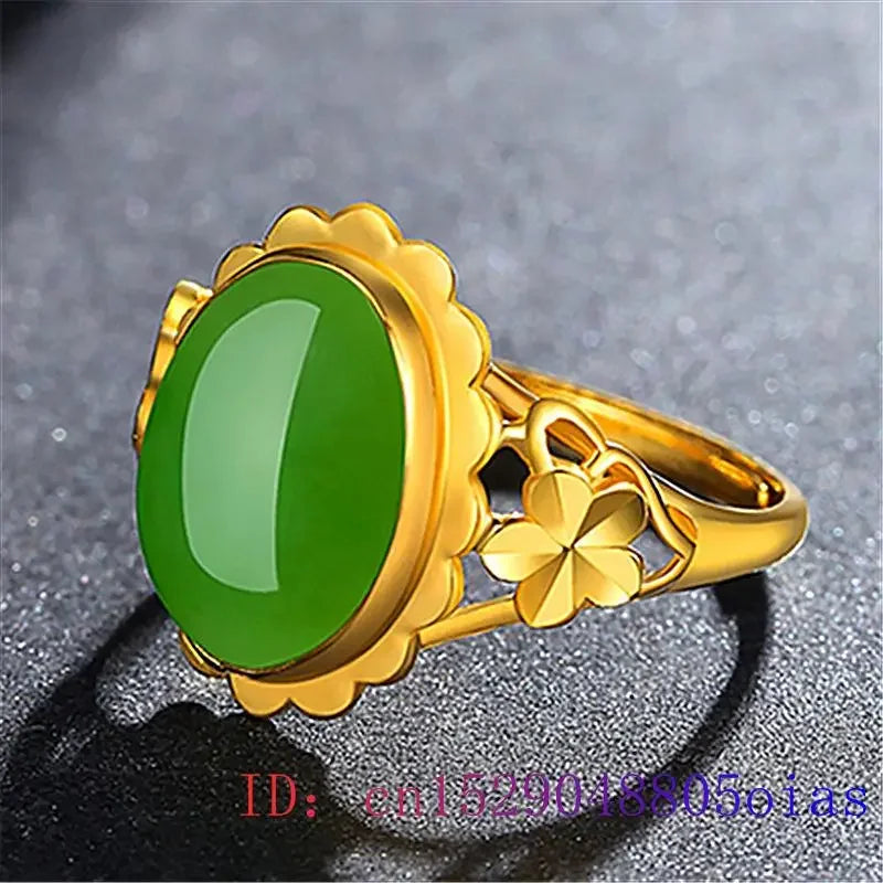 Green Jade Ring Gifts Natural Amulet Women 925 Silver Zircon Crystal Gemstone Men Chalcedony Jewelry Charm Fashion