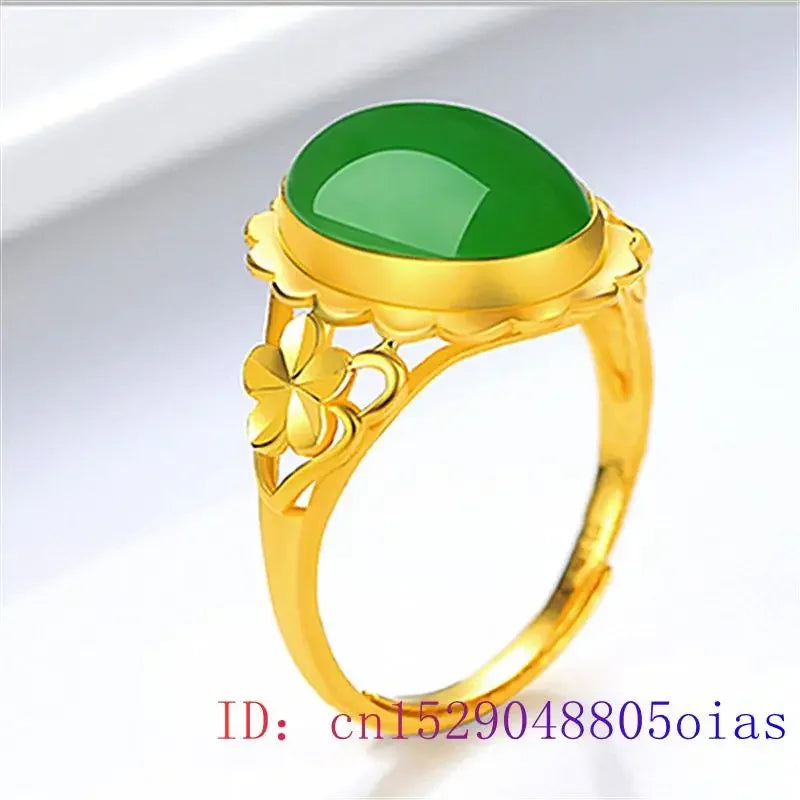 Green Jade Ring Gifts Natural Amulet Women 925 Silver Zircon Crystal Gemstone Men Chalcedony Jewelry Charm Fashion