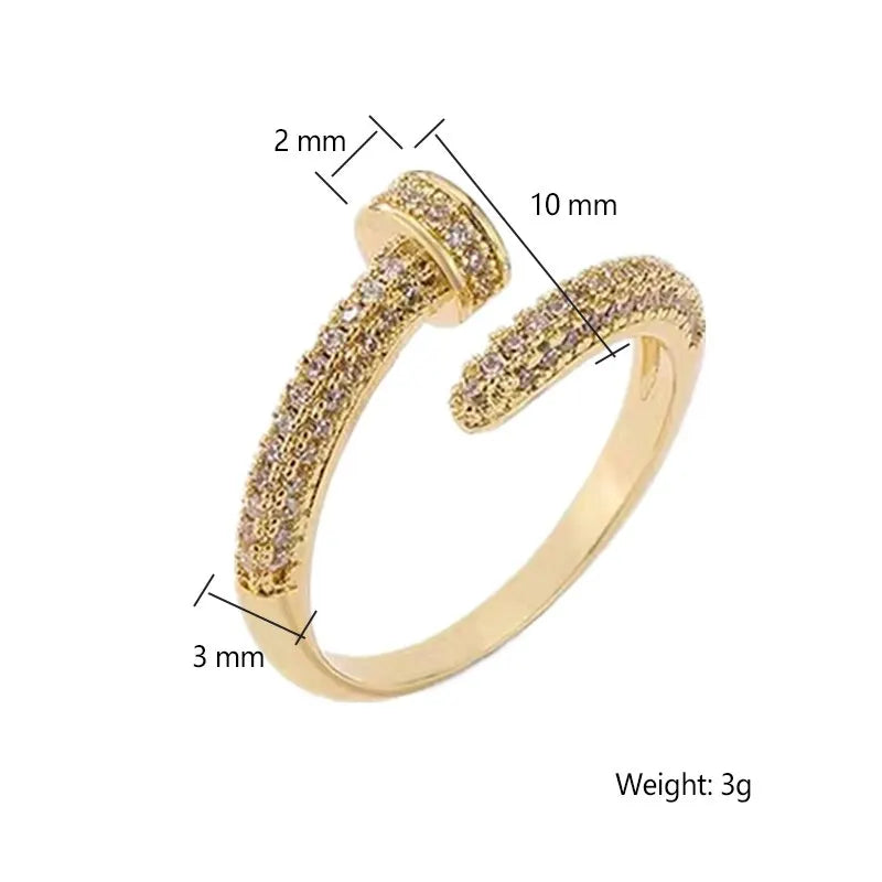 Gold Color AAA Zircon Simple Geometric Ring Elegant Women Daily Work Opening Adjustable Ring