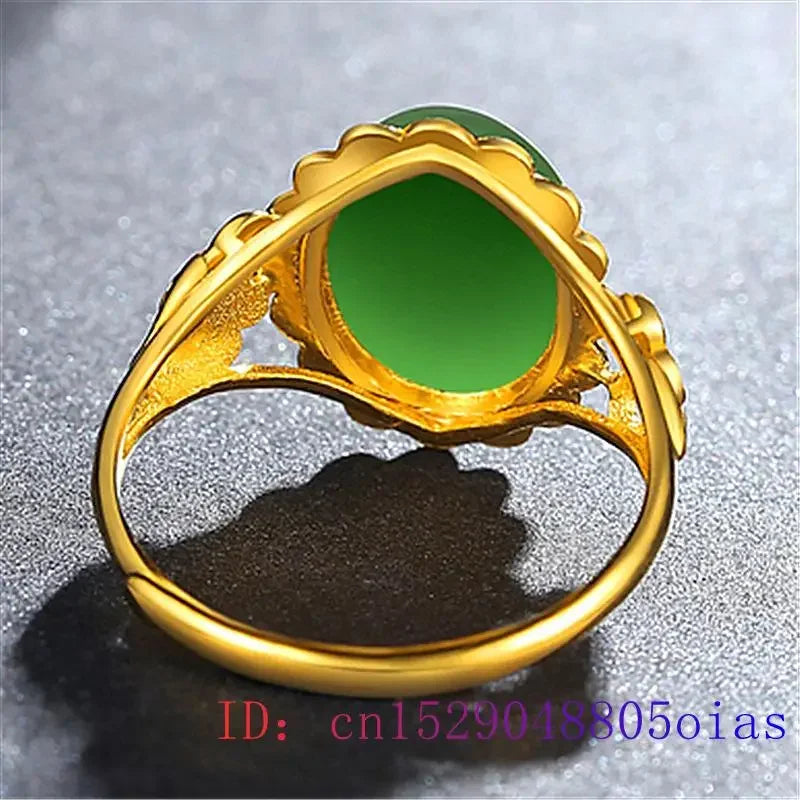 Green Jade Ring Gifts Natural Amulet Women 925 Silver Zircon Crystal Gemstone Men Chalcedony Jewelry Charm Fashion