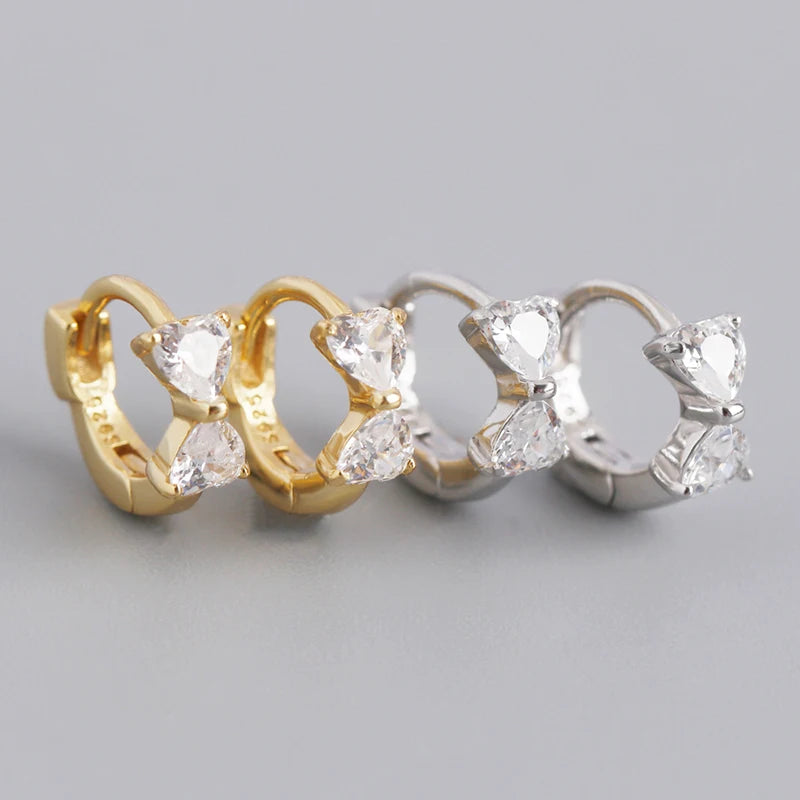 WANTME 925 Sterling Silver Sweet Shiny Zircon Bow Huggies Hoop Earrings for Women Fashion Cute Girl Birthday Party Jewelry Gift